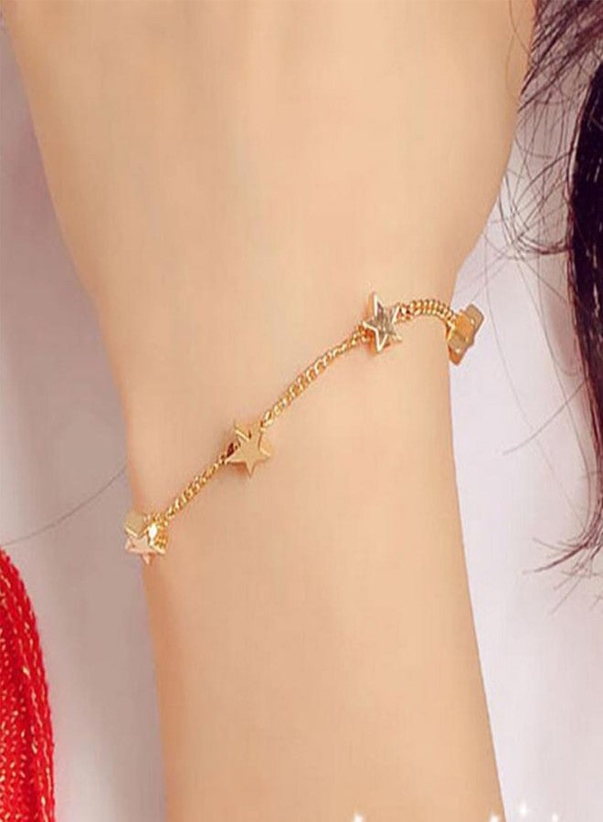 TACBSP Gold Star Charm Bracelet for Women Dainty Star Chain Bracelet Adjustable Heart Stars Link Bracelet Anklet Bracelet Jewelry for Women - Image 3